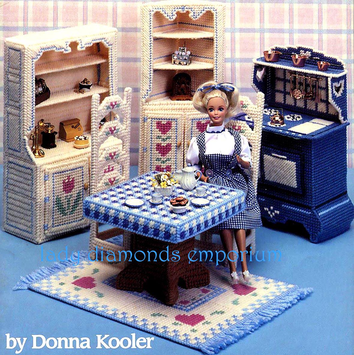 Fashion Doll Playhouse Furniture Country Kitchen in Plastic Canvas