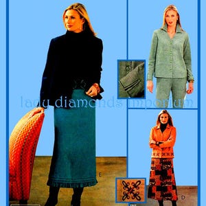 Slim A-line Maxi Skirt Tapered Leg Pants Long Sleeve Top Unlined Jacket Womens size 12 14 16 18 Vintage Sewing Pattern McCalls 4196 Uncut