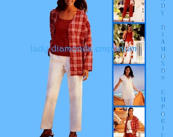 Vtg McCall's 3651 Easy Top Vest Shirt Jacket Pull-on Pants Capris Shorts Womens sz 8 10 12 14 or 16 18 20 22 Uncut