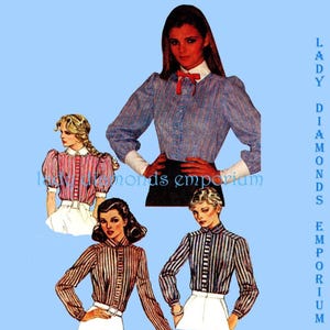 1980’s Front Button Shirt Blouse Tops in 4 Styles Short or Long Sleeves Womens size 16 bust 38 Sewing Pattern Simplicity 9796