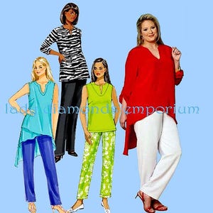 Loose-fitting Pullover Tunic Top Shaped Assymetrical Hem Pull-on Tapered Pants Womens Plus Size 26 28 30 32 Sew Pattern Butterick 6069 Uncut