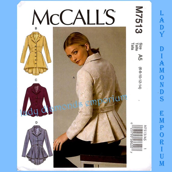 Mccalls 7513 Fitted Lined Jacket Length & Peplum Options Womens
