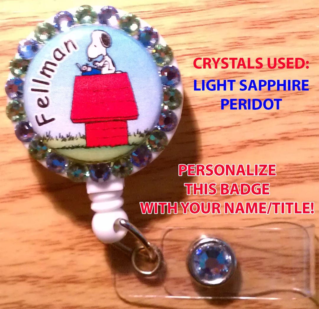 Snoopy on House Badge Reel / ID Holder High Quality Swarovski ...