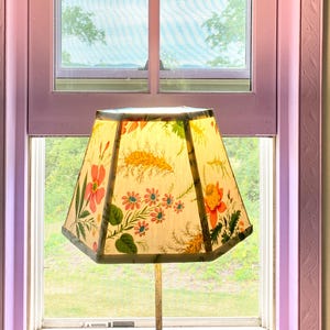 Floral Hex Clip Lampshade, 7&quot; high Pretty Antique French Cotton Fabric - 6&quot; top x 10&quot; bottom  clip top - only one