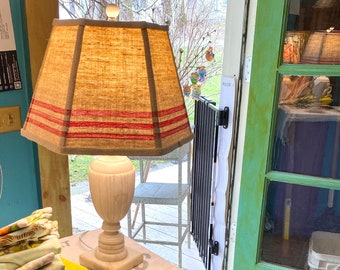 Red Vintage Linen Stripe Lampshade - Washer/Spider Top Lamp Shade -12" bottom x 8" high - Lots of Texture - 2 in-stock, priced per shade