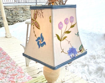 Funky Embroidery Square Bell Lampshade - 8.5" high - Exquisite textiles - Vintage Embroidery from UK - 2 in-stock