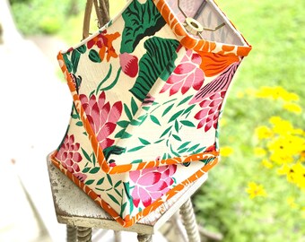 Square Bell Lampshade, Vintage Chinese Screen Print Fabric - 8" b and 7" high