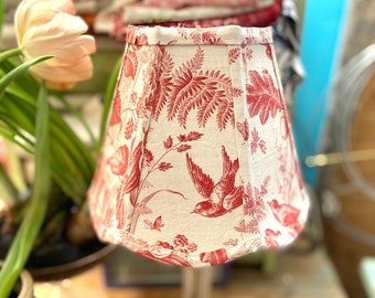 Red French Bird Toile Lamp Shade, Scallop Clip top Lamp Shade, 7" high x 8" bottom - just one - a classic look