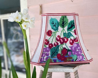 Embroidered Strawberry Rectangle Bell Lampshade - Ukrainian Vintage Floral Embroidery - 8"t x 14"b x 10" high - Stunning Colors