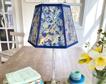 Lots of Blues Marble Paper Lampshade, 6" x 10" x 7" high hex clip top Lamp Shade, priced per shade, 1 in-stock