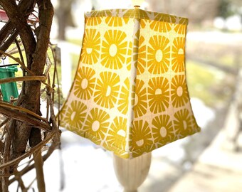 Awesome Square Bell Lampshade - 8.5" high - Exquisite textiles - Skinny laMinx Linen - 2 in-stock - bold sunshine Yellow