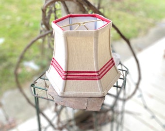 Bistro Stripe Lamp Shade, Vintage French Torchon Linen Lampshade, 5" x 8" x 6" high Hex Bell clip top - French Farmhouse - 2 in-stock