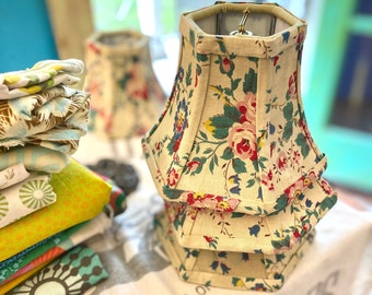 My Favorite Cottage fabric Chandelier Lampshade - Vintage French Floral Fabric, Hex Bell Lamp Shade 4.5" high -2 in-stock, priced per shade