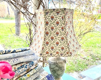 French Fabric Lampshade Hex Bell Clip top - Pierre Deux French Country - 2 in-stock priced per shade