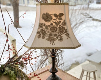 Stunning Rectangle Bell Floral Lampshade with cut corners, Vintage Embroidery Table Lamp Shade, 16" Bottom x 12" high - only 1