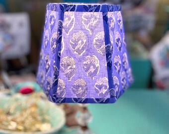 Periwinkle Funky Floral Lampshade, India Block Print Fabric Lamp Shade,  Hex Clip Top - 2 in stock -A favorite!