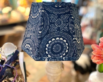 Vintage Indigo Lampshade, Japanese Katazome Fabric Lamp Shade, Hex Clip on shade 6" high, only one