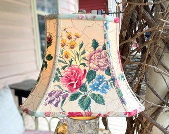 Antique Chintz Rectangle Bell lampshade,  Botanical Fabric Lamp Shade, 11" bottom x 8.5" high - 1 in-stock -  Pretty pretty!
