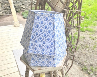 Blue and White Lampshade, hex clip top lamp shade, Classic look - Pierre Deux French Country Fabric - priced per shade - 7" high, 2 in-stock