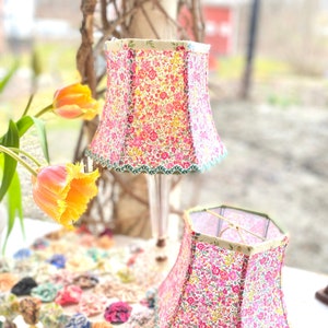 Jelly Bean Easter Liberty Floral Lampshade with vintage rick rack, Hex Bell Clip Top lamp shade -priced per shade - 2 in-stock