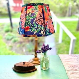 Funky Vintage Chinese Fabric Lampshade, Bold Print Lamp Shade, Hex Clip, 7 high 1 in-stock last one image 2