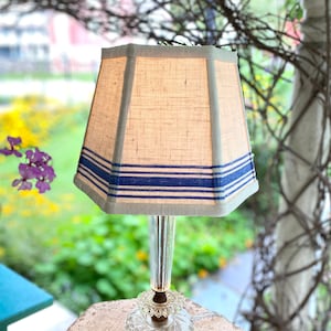 Linen Blue Stripe Lampshade, Vintage fabric lamp shade, 6" high Hex Clip, - priced per shade -1 in- stock - Beach house look