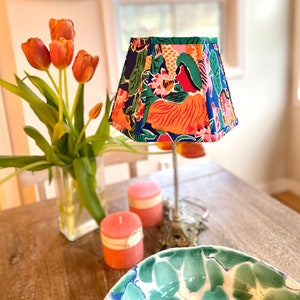 Funky Vintage Chinese Fabric Lampshade, Bold Print Lamp Shade, Hex Clip, 7 high 1 in-stock last one image 1