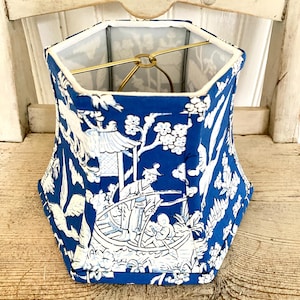 Blue Toile French Vintage Fabric Lampshade, 5x8x6 Hex Bell Lamp Shade ...