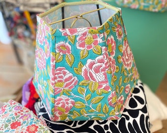 Aqua India Block Print Lampshade, Shop Favorite Fabric Lamp Shade, Hex Clip, 7" high - 1 in-stock