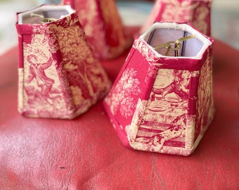 Vintage Red Toile Chandelier Lampshade - 3&quot; top x 5&quot; bottom x 4&quot; high - 2 in-stock, priced per shade