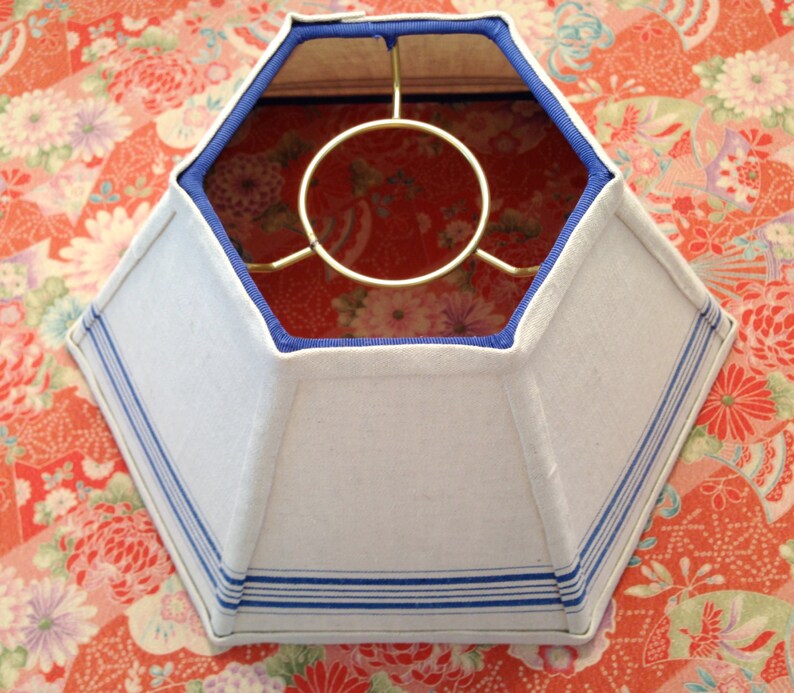 Blue Hurricane Lamp Shade Fits Over Glass Chimney For Oil Stripe Vintage Mangle Cloth