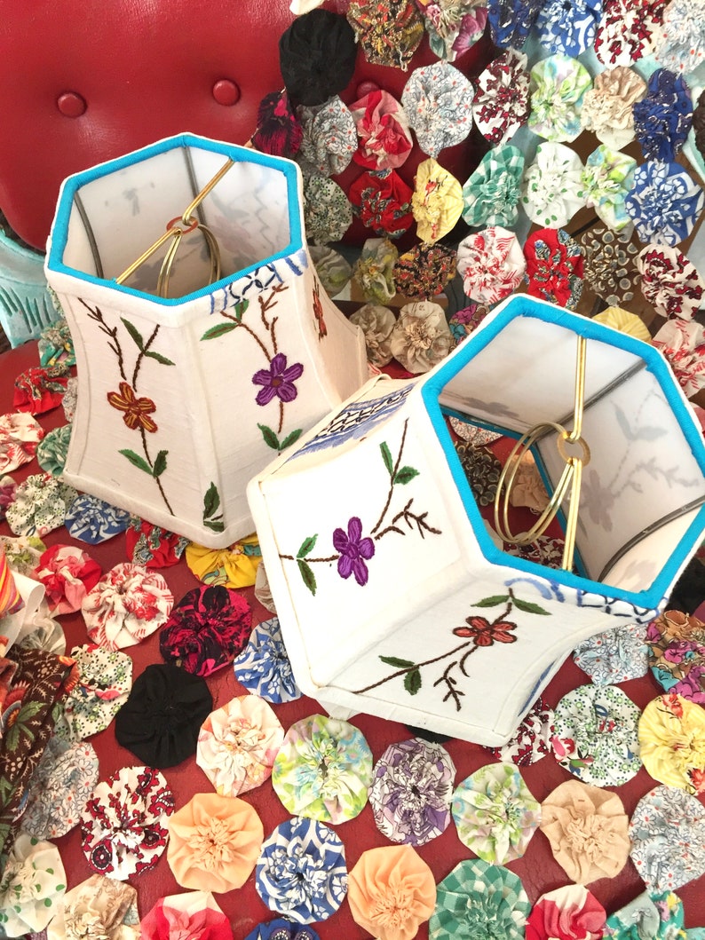 Funky Embroidery Lampshade Mod Look Small Clip On Lamp Shade