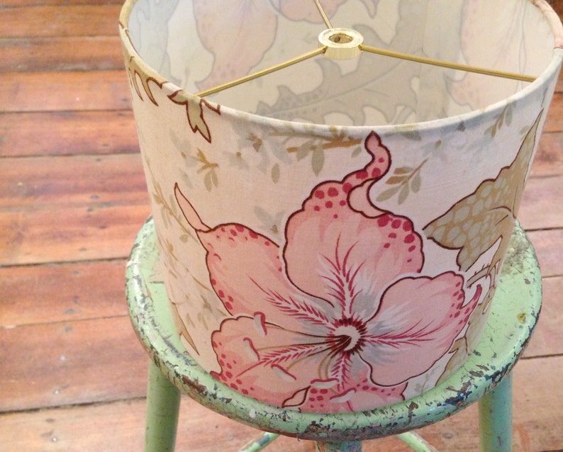 Lily Drum Lamp Shade Pink Flowers French Vintage Shabby Lampshade Fabric Round 8 x 8 x 7 high Pendant Shade image 3