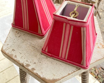 Chandelier Lampshade Vintage Red and Pink Ticking Stripe Square 2x4x4 Candle Clip Lamp Shade