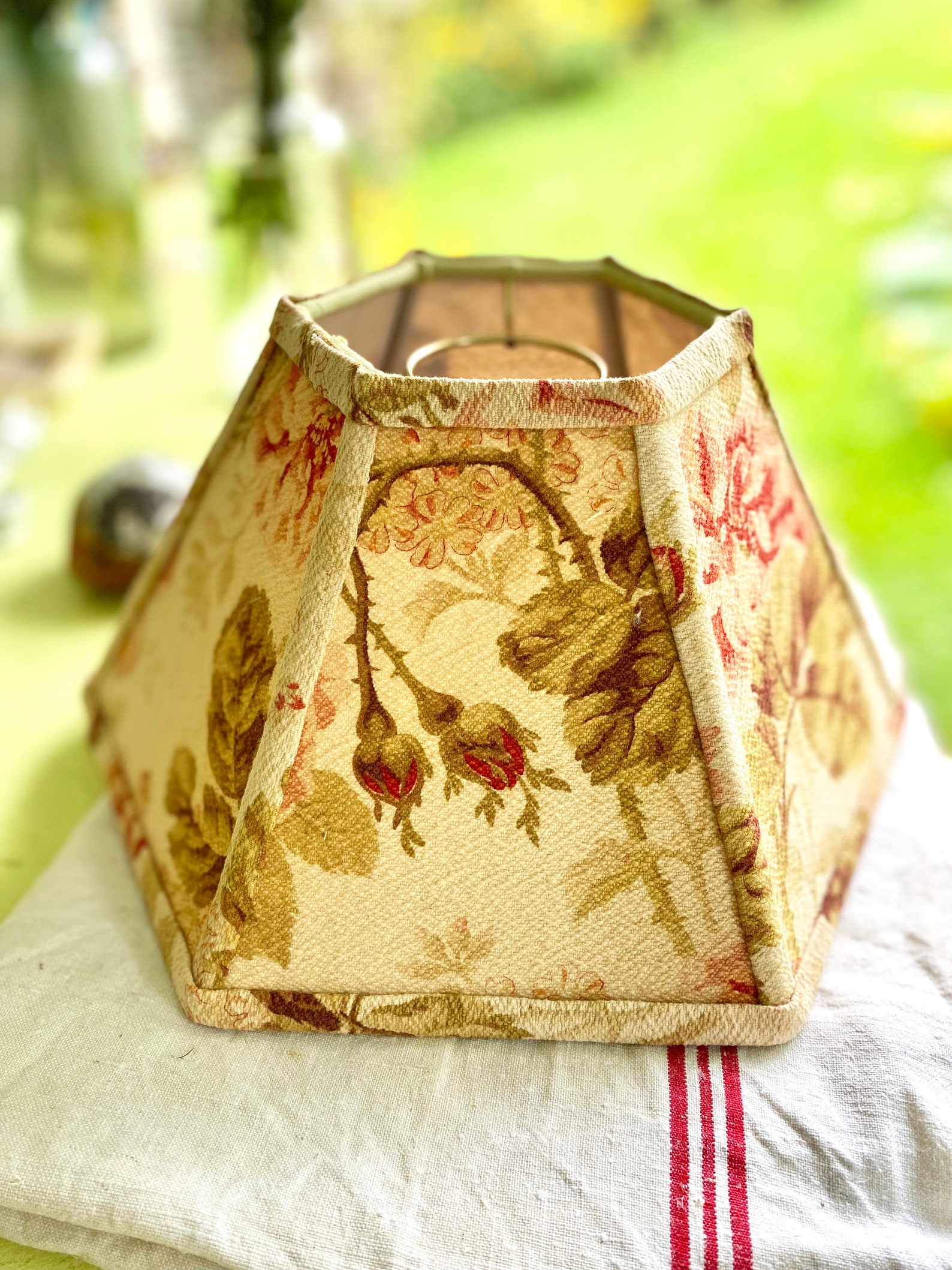 Floral Fabric Hurricane Lamp Shade Vintage Bark Cloth Fabric Etsy