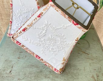 Lovely Square Bell White on White Embroidery Chandelier Lampshade, 6&quot; h, 2 in-stock, priced per shade