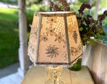 Treasured White Antique Needlework Lampshade, 6" high, clip top