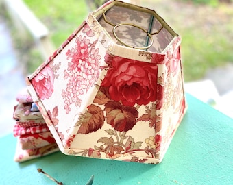 Floral Hurricane Lampshade, Fits over glass chimney for oil lamp,pinks and reds, Country Decor - 10"b x 5.5"high, Very Pretty!