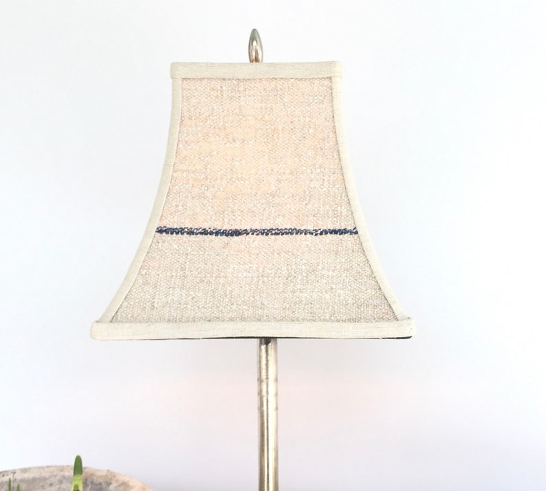 Blue Stripe Lamp Shade Handmade In Vintage Grain Sack Nautical Look