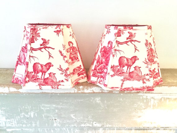 Red French Toile Lampshade Inverted Cut Corner Rectangle Lamp Red French Toile Lampshade Inverted Cut, Red Rectangular Lamp Shade