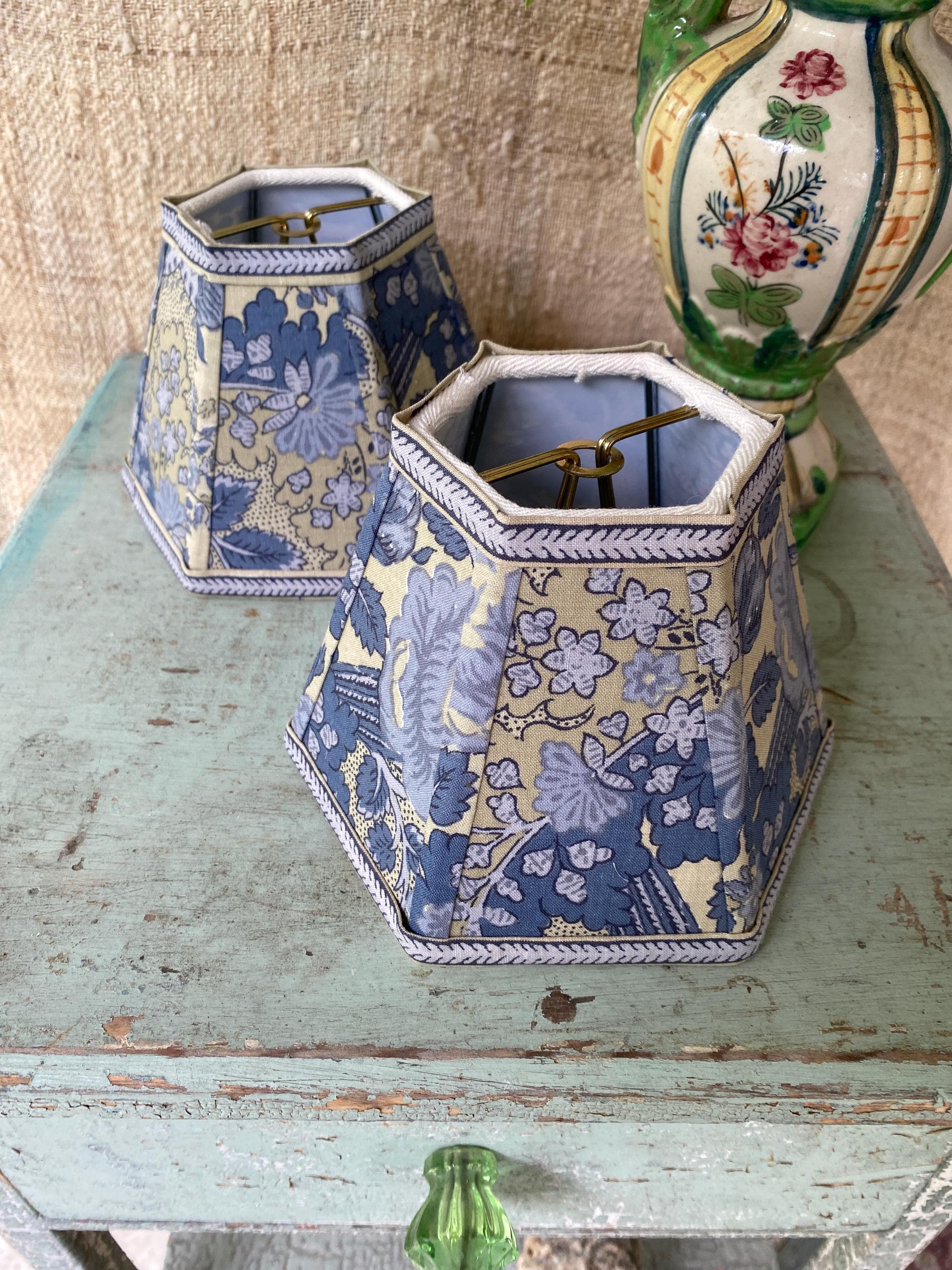 Blue Vintage French Country Cotton, 3" top x 6" bottom x 4.5" high, only 1 left