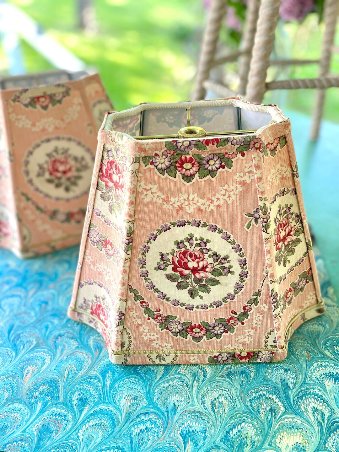Floral Rectangle Inverted Cut Corner Lampshade, Vintage French Floral ...