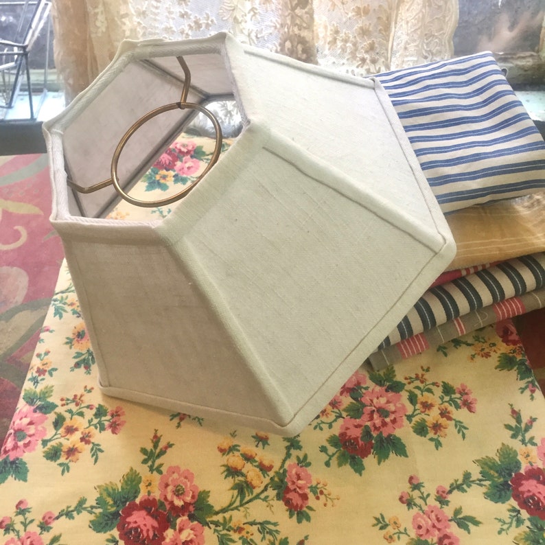 Small Hurricane Lamp Shade Fabric Lampshade To Fit Over Glass Chimney Vintage Off White Linen