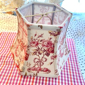 French Floral Cottage Lampshade, Hex Bell Clip Top lamp shade - Rare fabric - just one