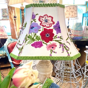 Vintage Embroidery Lampshade -  Prettiest Vintage embroidered flowers - 8.5&quot; high x 11&quot; bottom - 1 in-stock, priced per shade