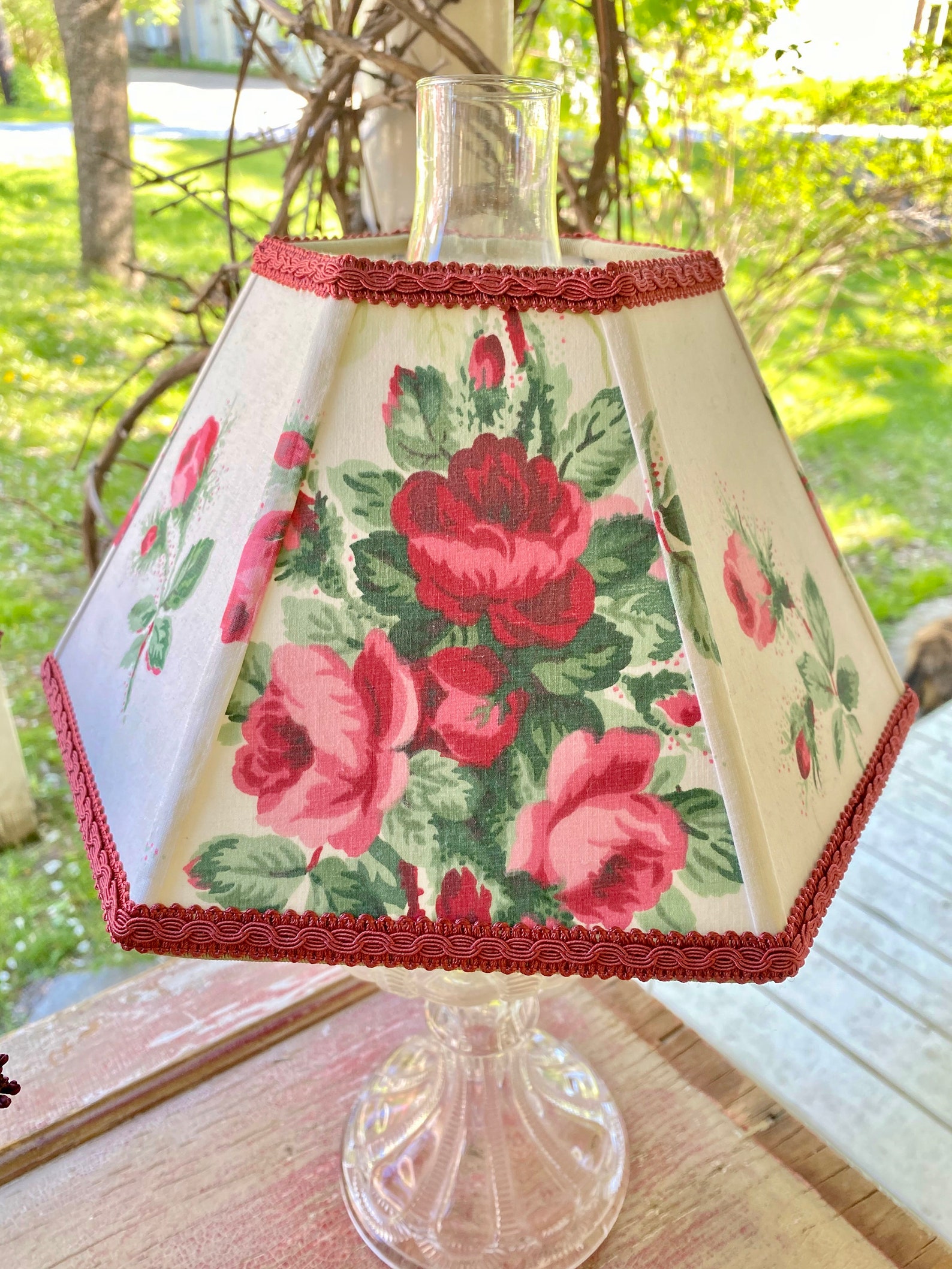 Vintage Fabric Hurricane Lamp Shade Fits over glass chimney Etsy