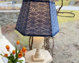 Vintage Indigo Fabric Lampshade, Vintage Japanese Katazome Fabric Lamp Shade, 14" bottom x 9" high, 1 in-stock