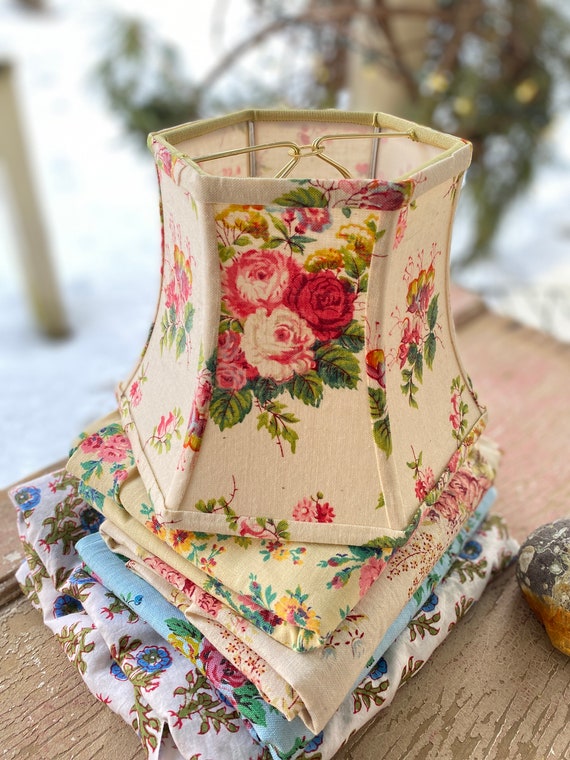 Vintage French Fl Lampshade Hex Bell Clip Top Lamp Shade Vintage French Fl Lampshade Hex, French Print Lamp Shades