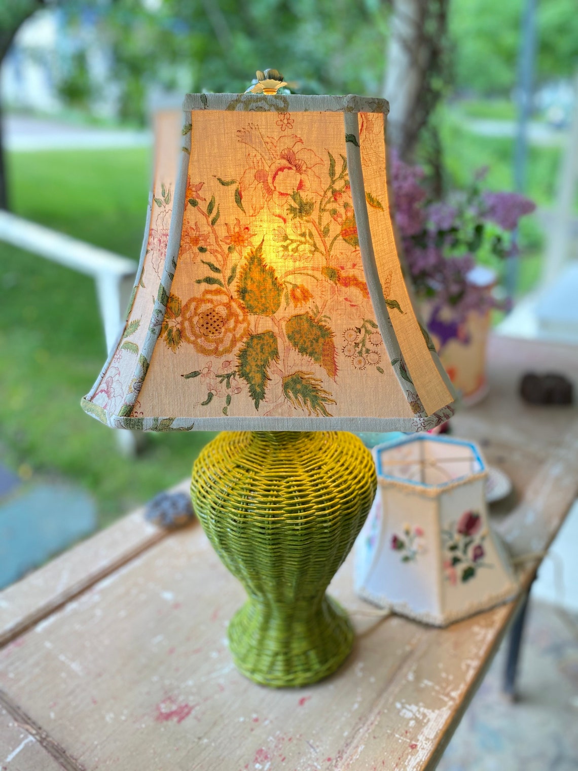 Floral Lampshade Rectangle bell cut corner Lamp Shade Shabby Etsy