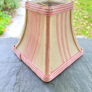Pink and off White Square Bell Candlabra clip Ticking Lampshade - 2"x4"x4" high just one!